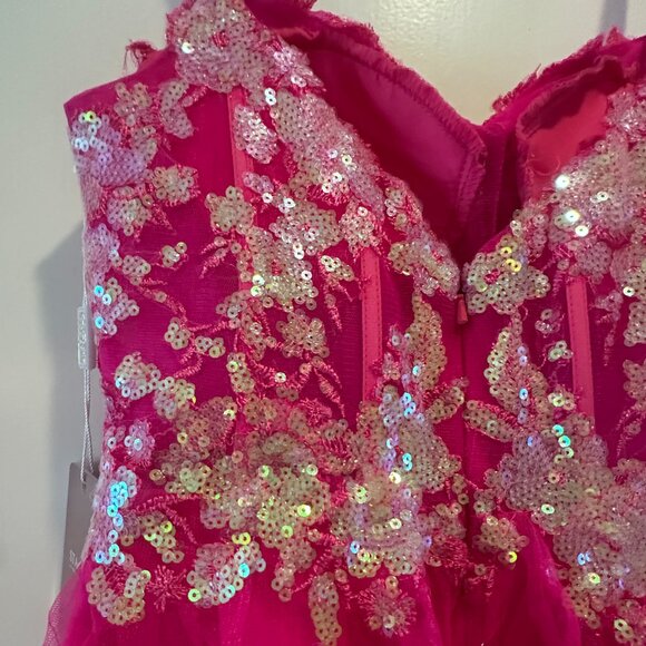 NWT Stacee's A-line Sweetheart Short/Mini Tulle Dress w Ruffles, Sequin - Picture 3 of 6